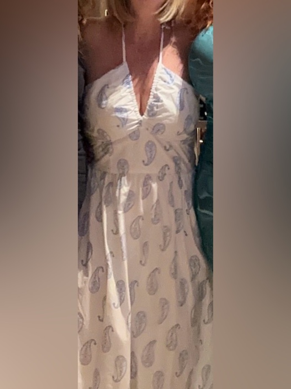 White halter top Dress with Blue Paisley Print